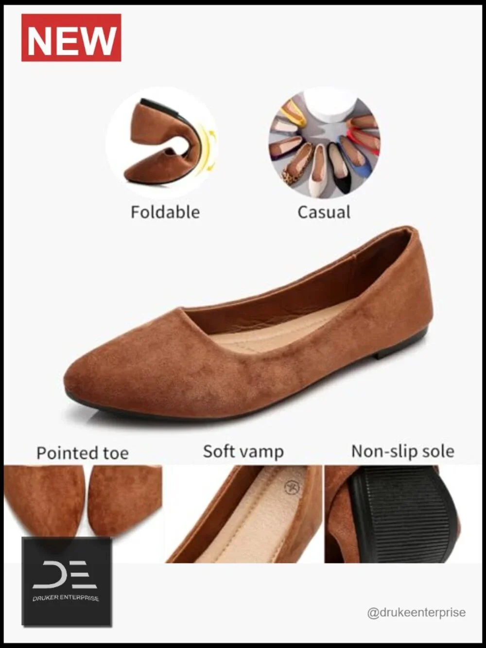 Suede Pointed Toe Slip On Casual Ballet Flats Dress Shoes